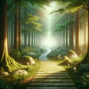 Here is the image for "Embark on Your Pathway to Peace." It features a peaceful pathway leading through a tranquil forest, symbolizing a journey towards inner peace and self-discovery. The scene is bathed in warm, inviting light, enhancing the sense of embarking on a personal and meditative journey.
