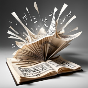 sheet music exploding off the page